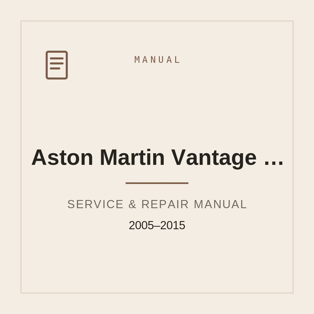 Aston Martin Vantage Vantage S Parts Manual 2005-2015 — repair manual cover