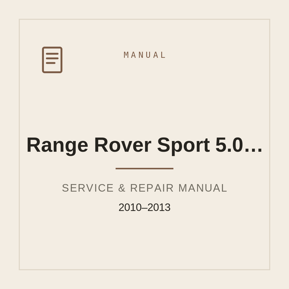Range Rover Sport 5.0L L320 Workshop Service Manual 2010-2013 — repair manual cover
