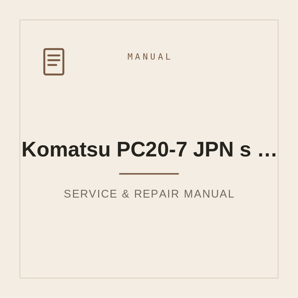 Workshop Manual for Komatsu PC20-7 JPN (s/n 35001-) — repair manual cover