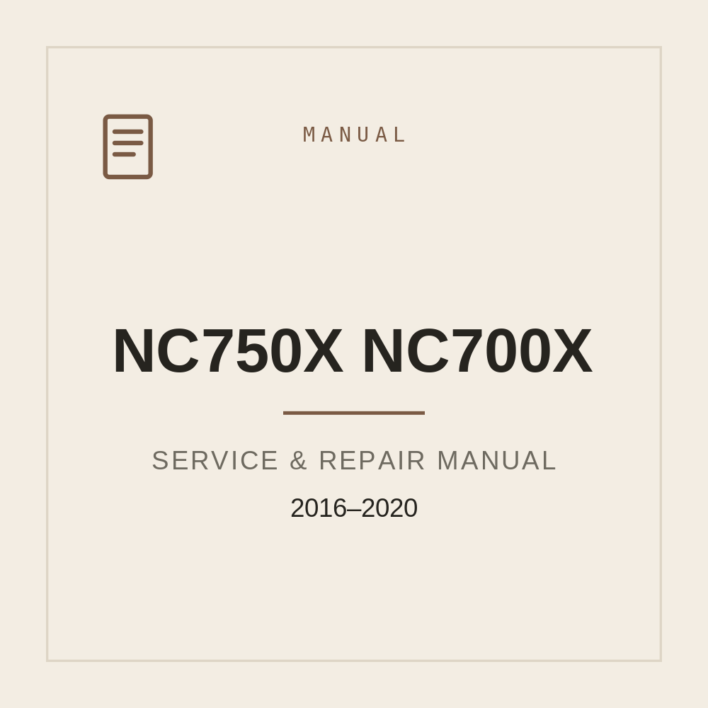 Workshop Manual For NC750X NC700X (2016-2020) — repair manual cover