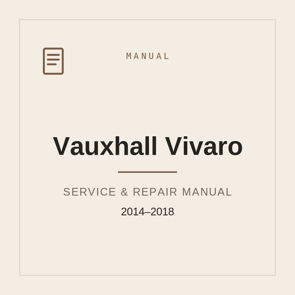 Workshop Manual For Vauxhall Vivaro 2014-2018 — repair manual cover